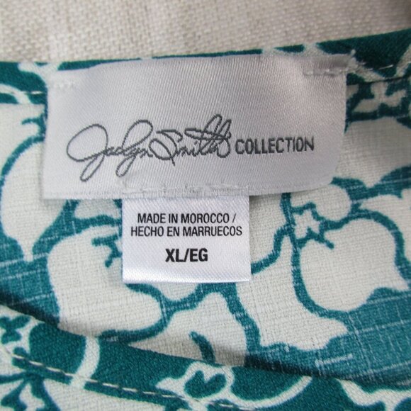 Jaclyn Smith Blouse Top Womens XL Teal Palm Leaf Print Short Sleeve Round Neck - Picture 3 of 7
